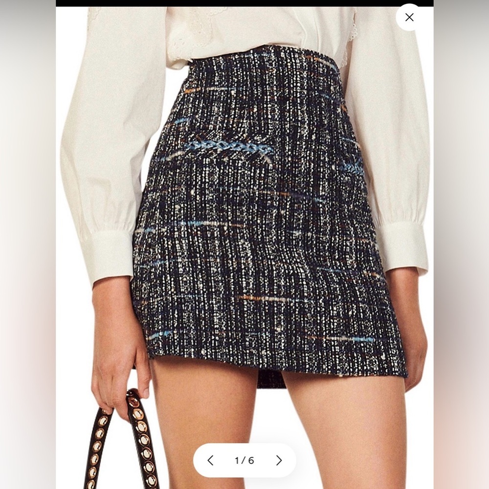 Sandro Paris Marieta Tweed Mini Skirt Blue Textured Size 0 NWOT